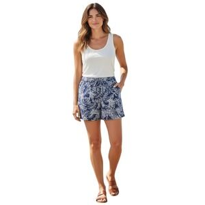 Briggs Tropical Shorts M Blue Leaf Print Travel Comfort Coastal Casual Resort